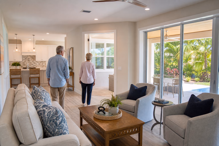 Older couple exploring a bright, lower-maintenance Florida villa